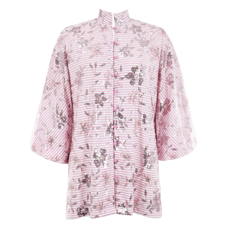 Long Sleeve Peony Sequin Stripe Mini Caftan image number null