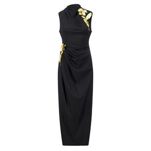 3D Metallic Embroidered Column Dress
