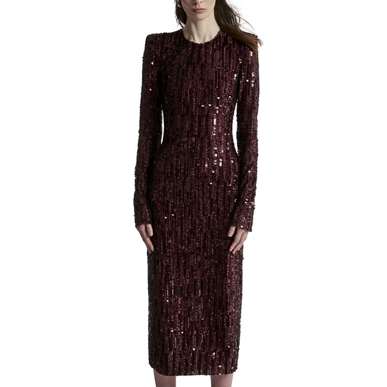 Embroidered Long Sleeve Tea-Length Dress image number null