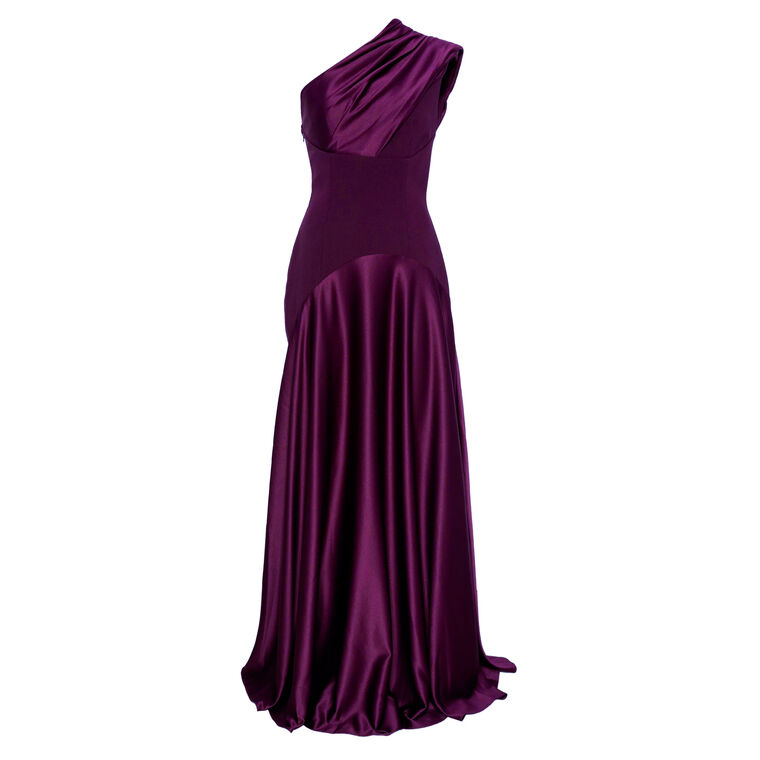 Gabriela One-Shoulder Satin Maxi Dress image number null