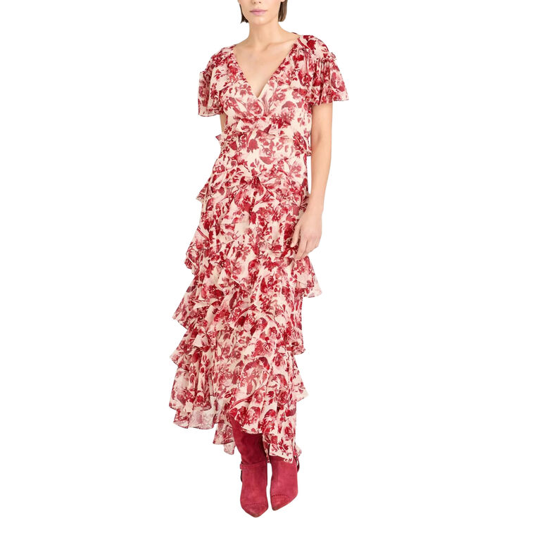 Floral Ribbons Tatum Short Sleeve Midi Dress image number null