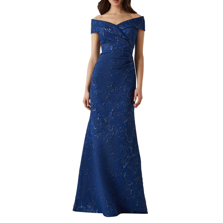 Metallic Jacquard Portrait Side Drape Gown image number null