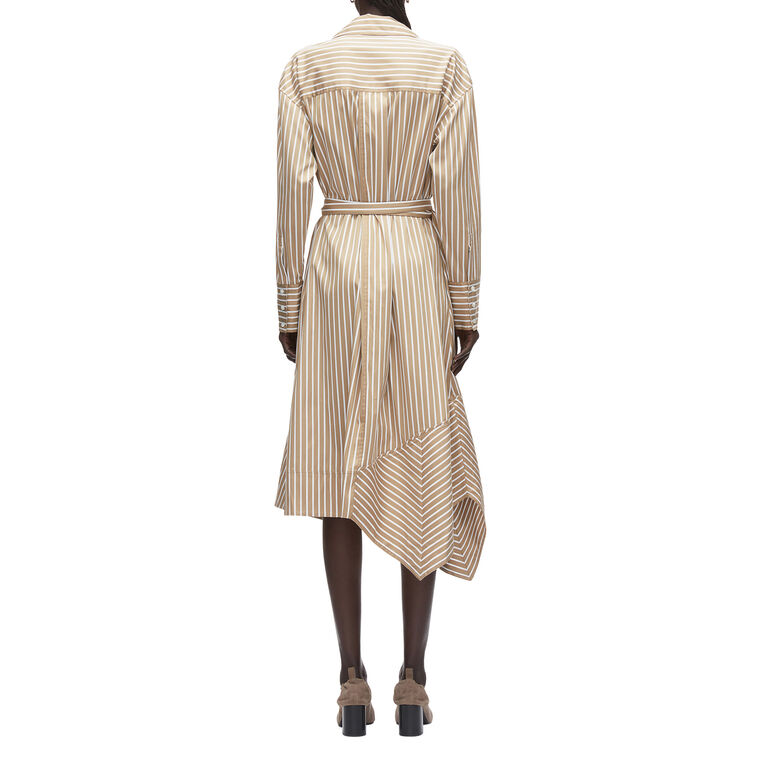 Long Sleeve Stripe Poplin Midi Wrap Shirt Dress image number null
