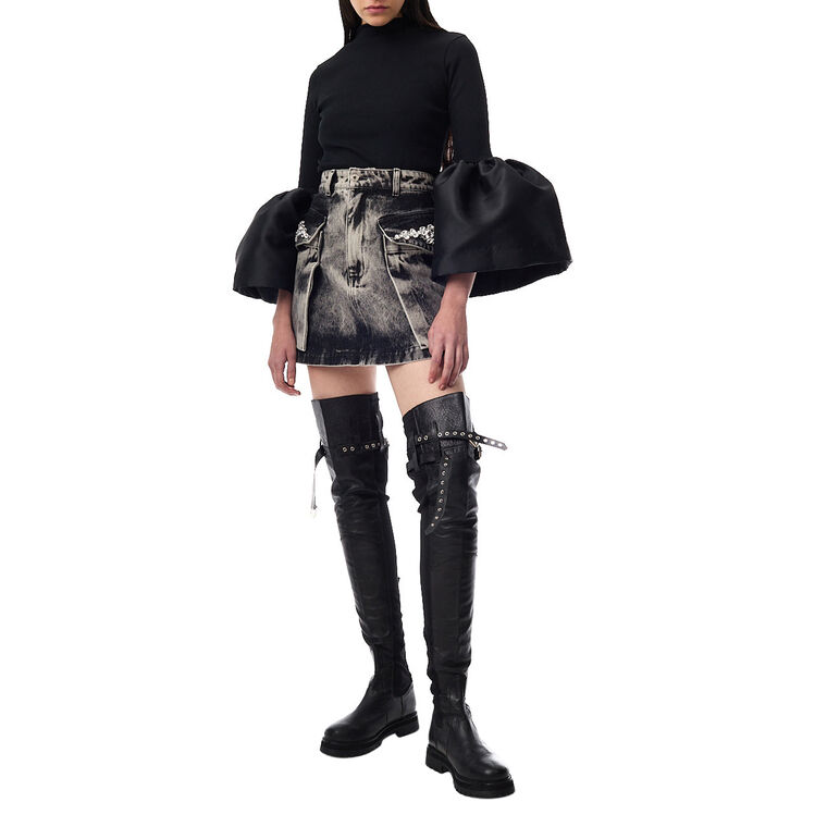 Acid Wash Embellished Mini Skirt image number null