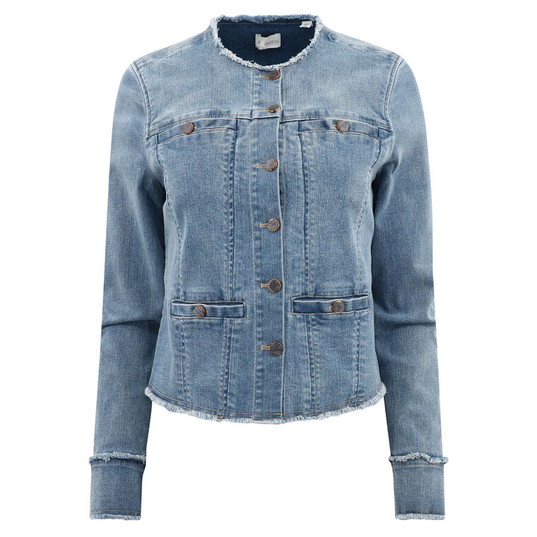 Collarless Jacket With Fray image number null