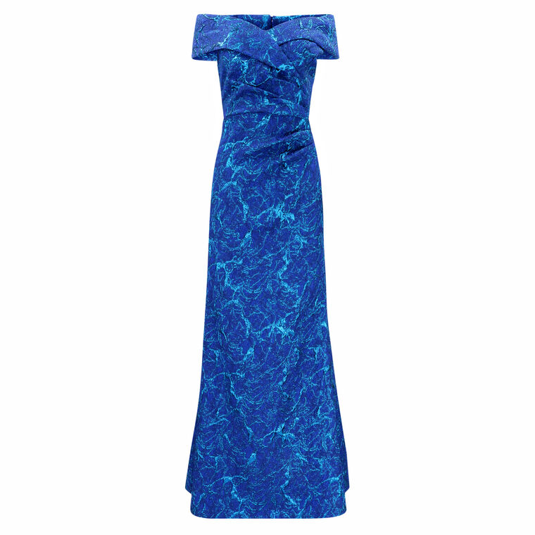 Metallic Jacquard Portrait Side Drape Gown image number null