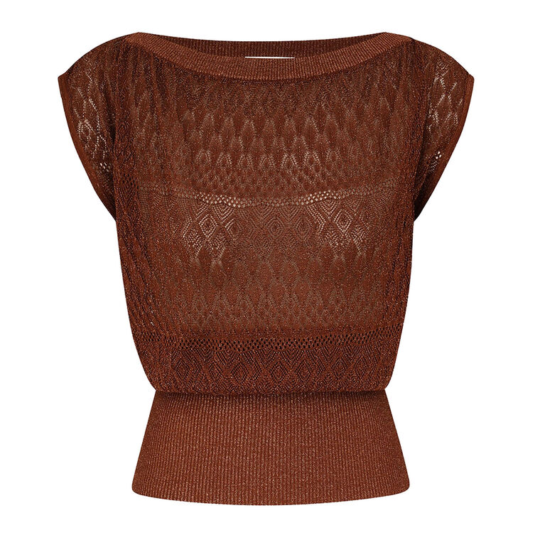 Awaken Short Sleeve Metallic Lace Knit Top image number null