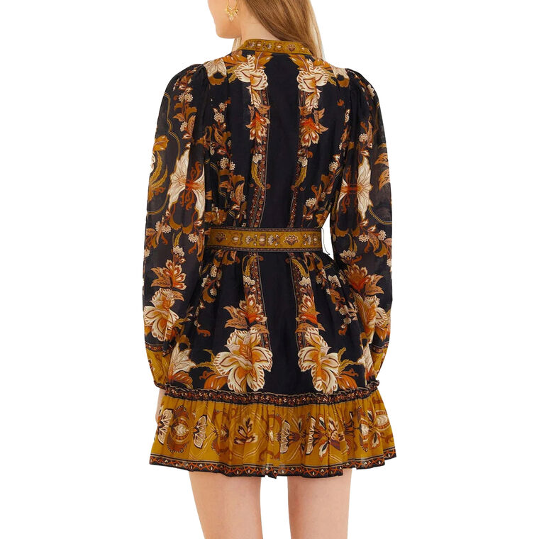 Majestic Garden Beaded Buckle Long Sleeve Mini Dress image number null