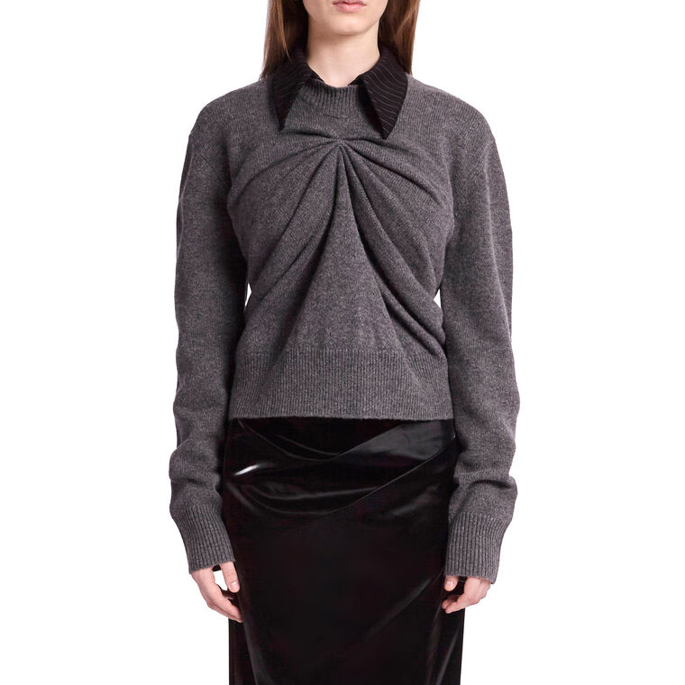 Pinched Crewneck Sweater With Collar image number null