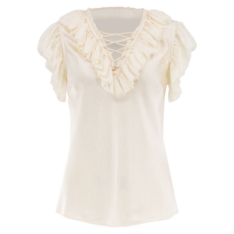 Ilyana Sleeveless Silk Top With Lace Up Neckline image number null