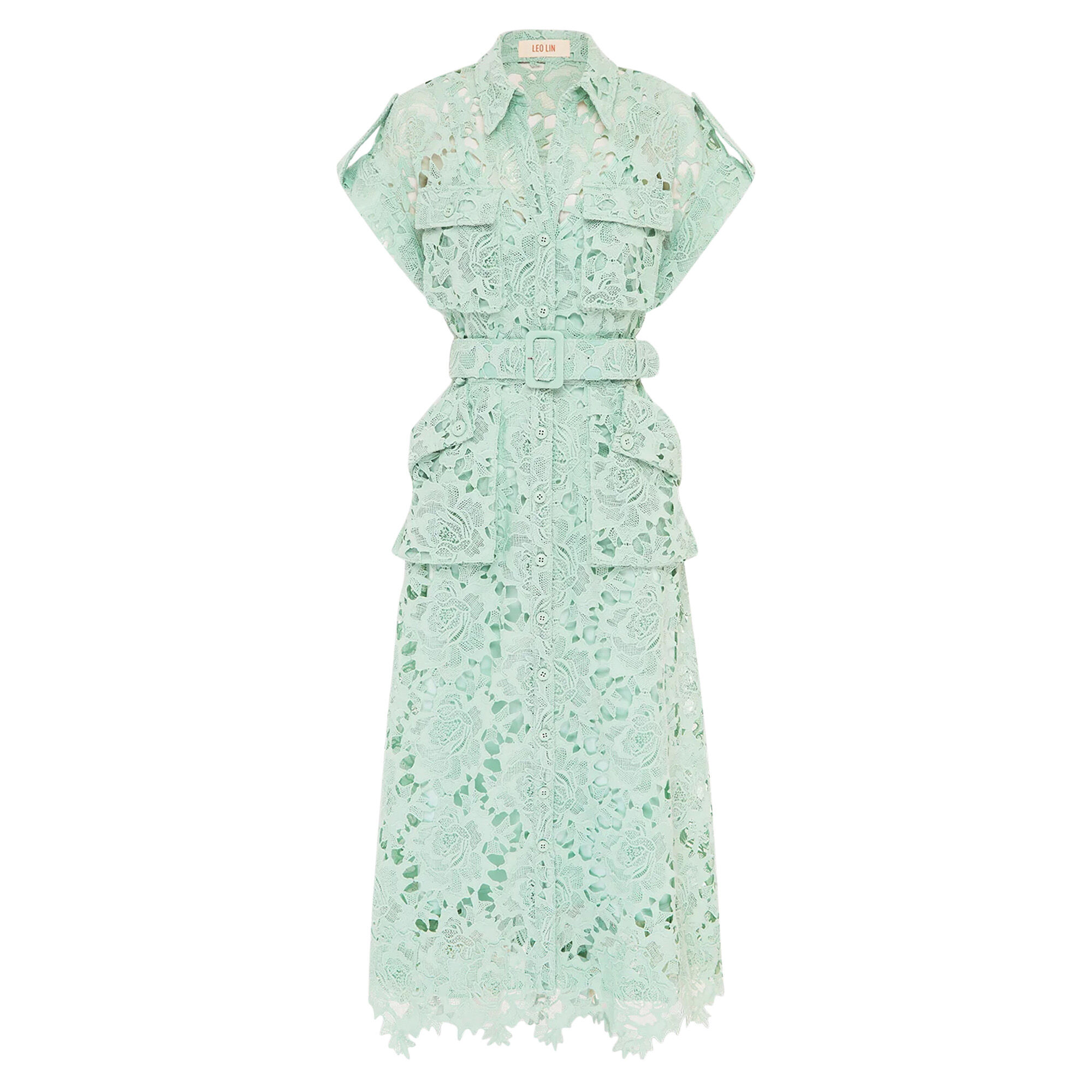 Leo Lin Audrey Lace Short Sleeve Pocket Shirt Midi Dress | Tootsies