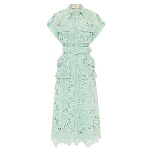 Audrey Lace Short Sleeve Pocket Shirt Midi Dress
