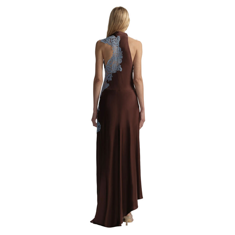 Josephine Sleeveless Lace Detail Satin Maxi Dress image number null