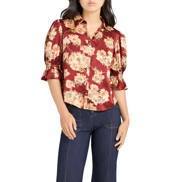 Mae Bouquet Fiona Short Sleeve Button Top image number null