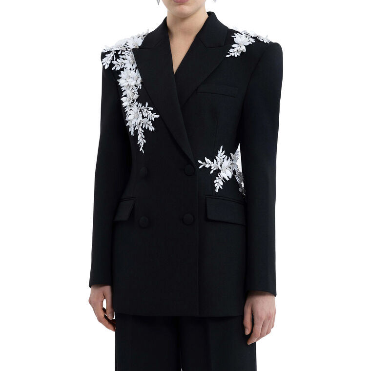 Danna Double-Breasted Blazer With Floral Applique image number null