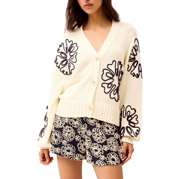 Charlie Floral-Embroidered Knit Cardigan image number null