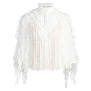 Rheba Long Sleeve Mock Neck Ruffled Lace Top