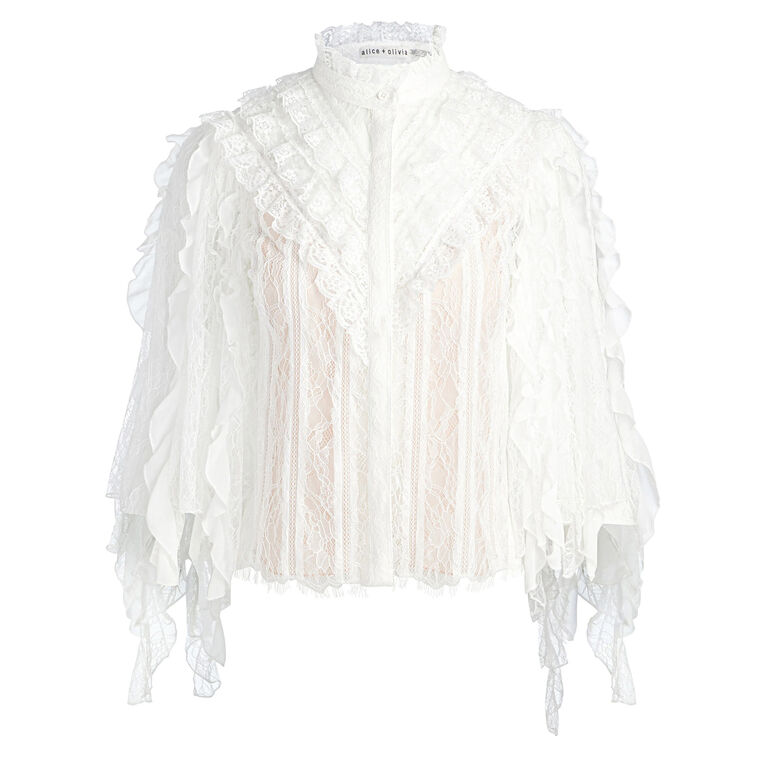 Rheba Long Sleeve Mock Neck Ruffled Lace Top image number null