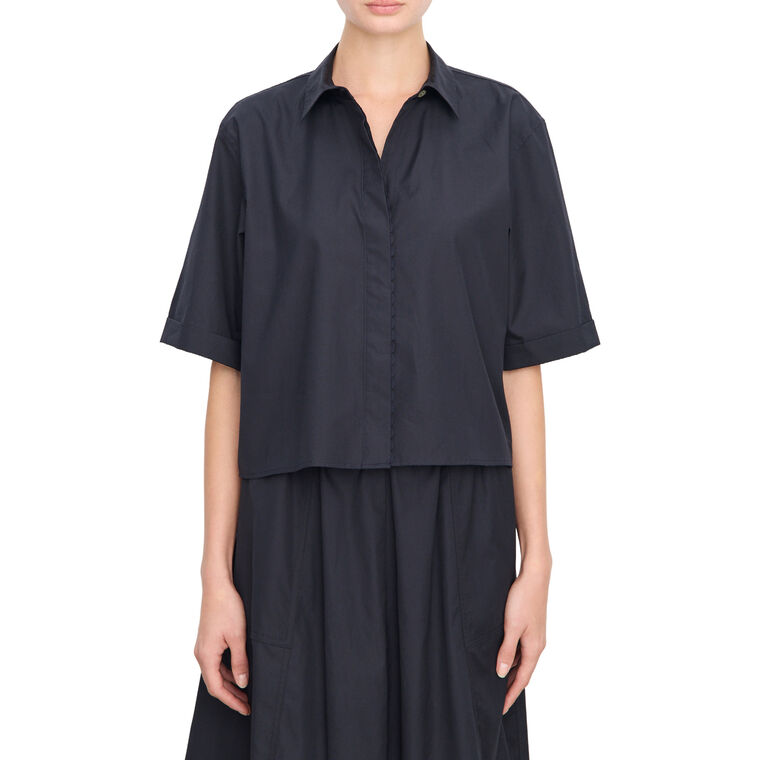 Scallop Detail Short Sleeve Button-Up Shirt image number null