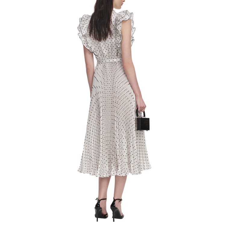 Cap Sleeve Belted Polka Dot Midi Dress image number null