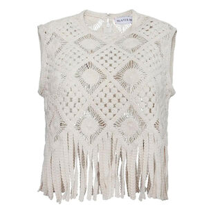 Astor Sleeveless Macrame Fringe Trim Top