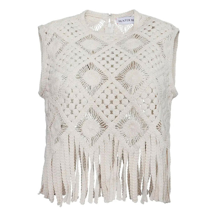 Astor Sleeveless Macrame Fringe Trim Top image number null