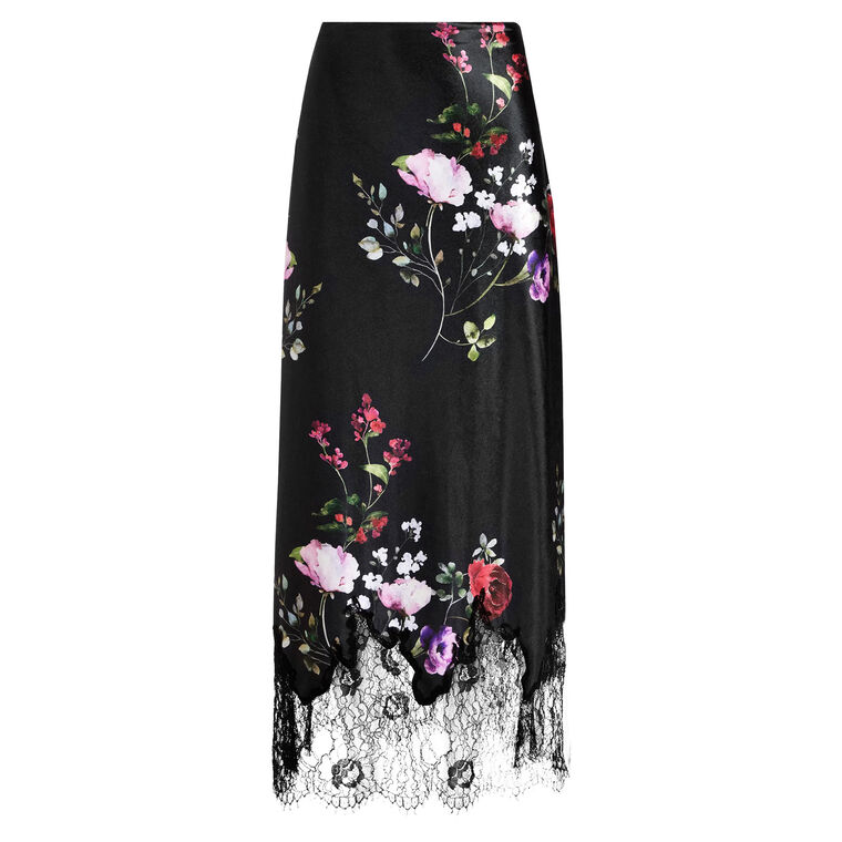 Maeve Velvet Midi Slip Skirt With Lace Trim image number null