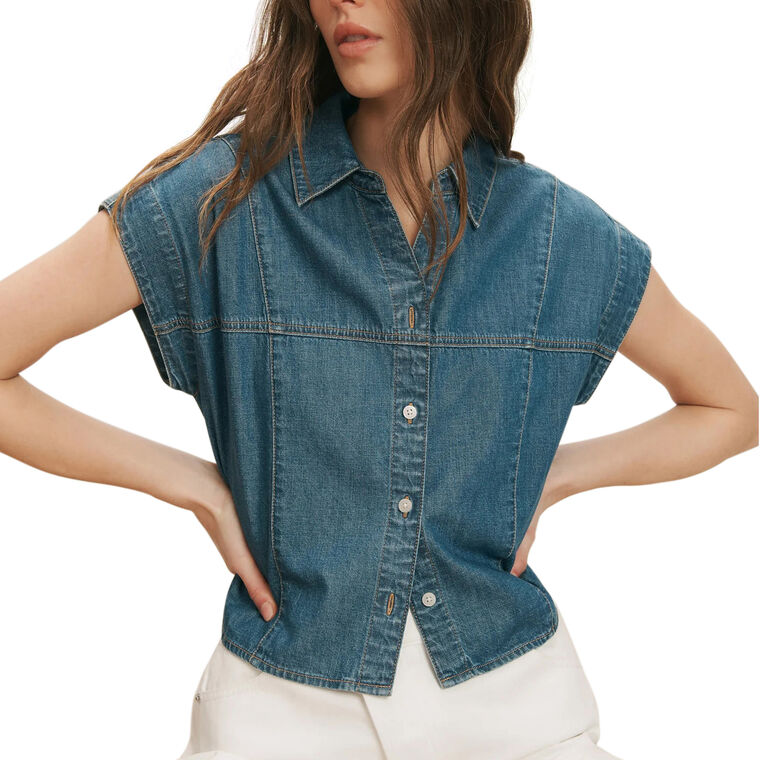 Nestor Cap Sleeve Cropped Denim Top image number null
