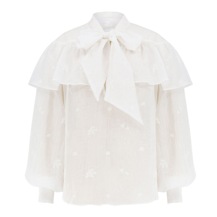 Marilou Long Sleeve Tie-Neck Ruffle Shirt image number null