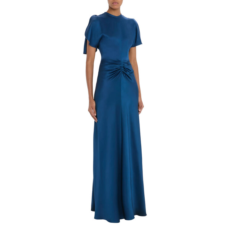 Isabella Short Sleeve Ruched Satin Gown image number null
