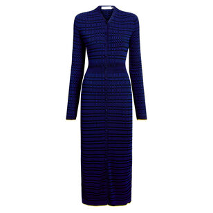 Ivanna Long Sleeve Knit Midi Dress In Micro Check