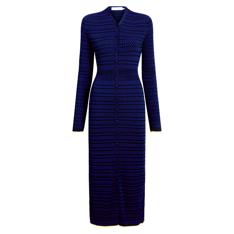 Ivanna Long Sleeve Knit Midi Dress In Micro Check image number null