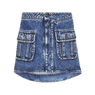Curved Patch Pocket Denim Mini Skirt