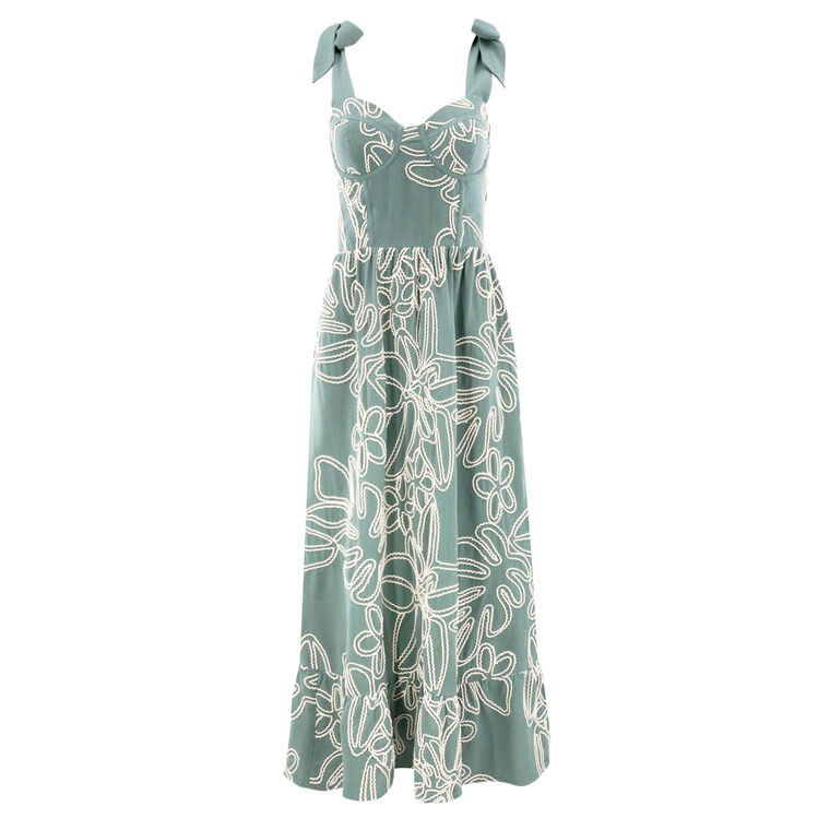 Embroidered Linen Lace Midi Dress image number null
