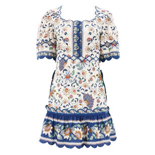Tapestry Scallop Cut-Out Mini Dress