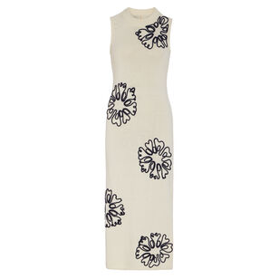 Patricia Sleeveless Knit Midi Sheath Dress With Embroidered Flower Detail