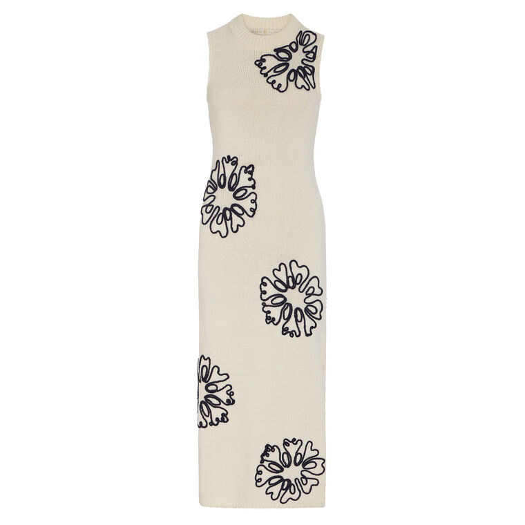 Patricia Sleeveless Knit Midi Sheath Dress With Embroidered Flower Detail image number null