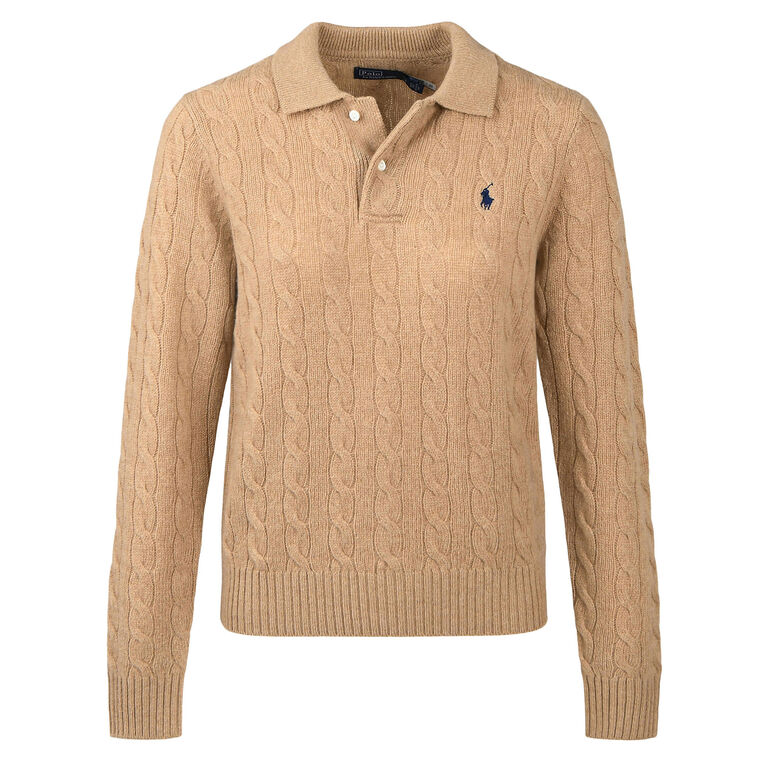 Collared Cable-Knit Wool-Cashmere Polo Sweater image number null