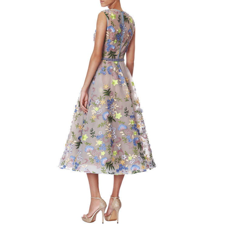 Saba Sleeveless Blossom Embroidered Midi Dress image number null