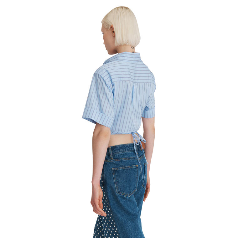 Wrap Cropped Collared Short Sleeve Shirt image number null