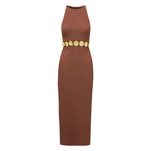 Isla Sleeveless Gold-Medallion Midi Dress