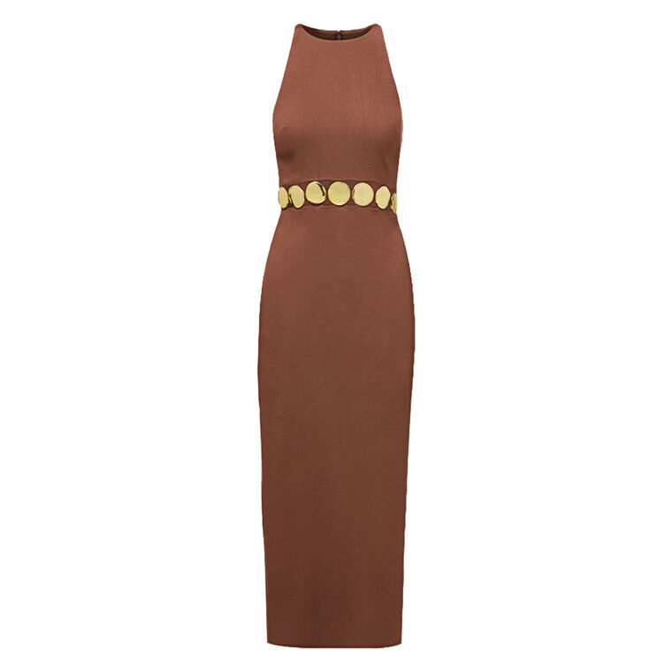 Isla Sleeveless Gold-Medallion Midi Dress image number null