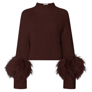 Merino Wool Mock Neck Sweater With Feathers