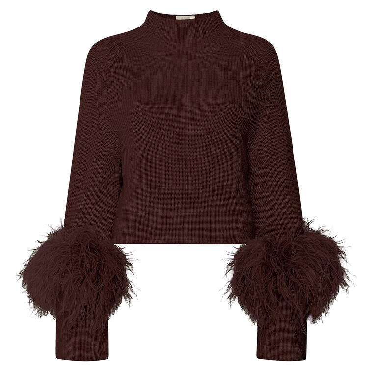 Merino Wool Mock Neck Sweater With Feathers image number null