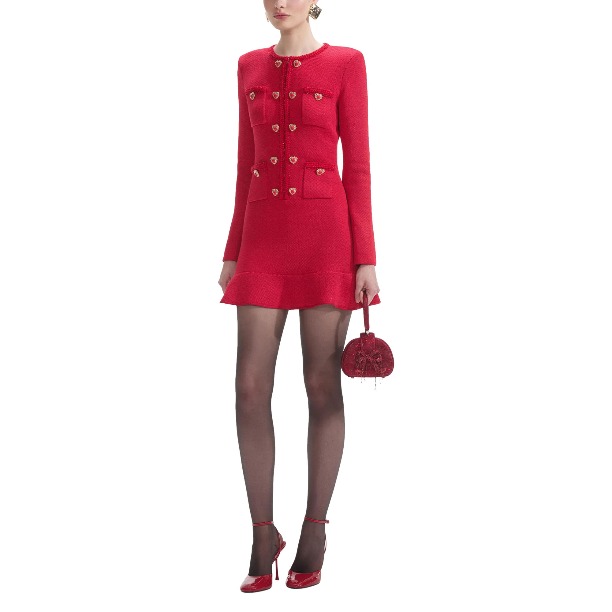 定番のお歳暮&冬ギフトの商品をすべ Red Knit Dress Mini Button Heart ワンピース
