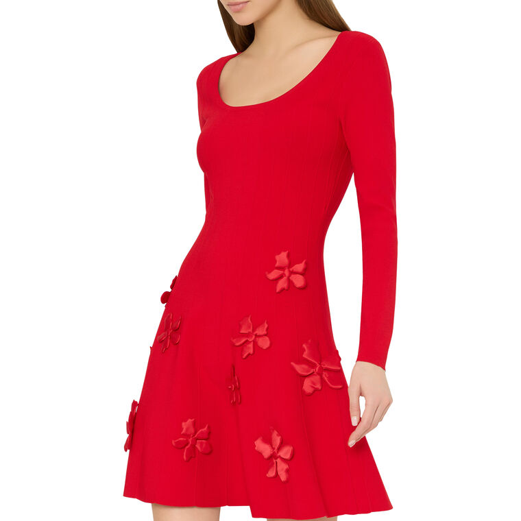 Susan Long Sleeve Scoop Neck Knit 3D Floral Mini Dress image number null