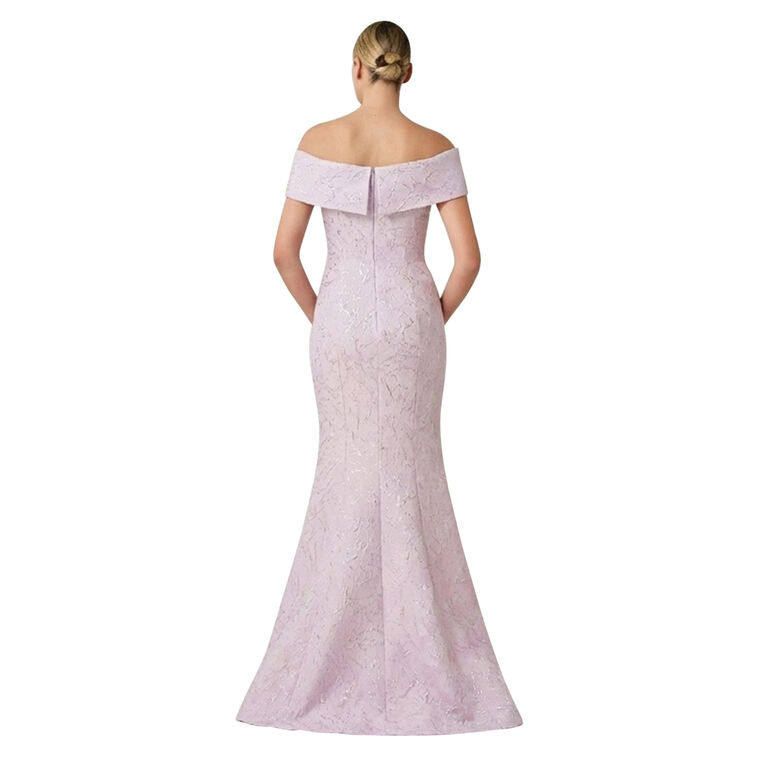 Jacquard Asymmetrical Off The Shoulder Side Bow Gown image number null