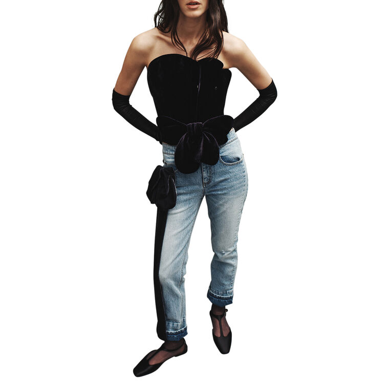 Arin Slim Cuff Jeans With Velvet Bustle image number null