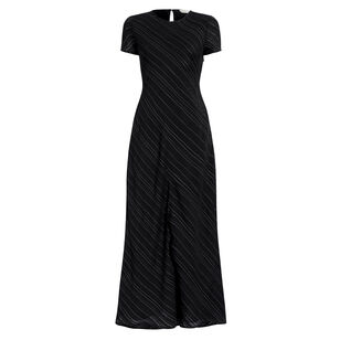 Joss Short Sleeve Midi Dress In Woven Stripe