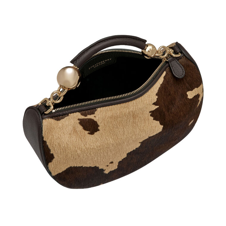Crescent Moon Mini Pony Hair Top Handle Bag image number null